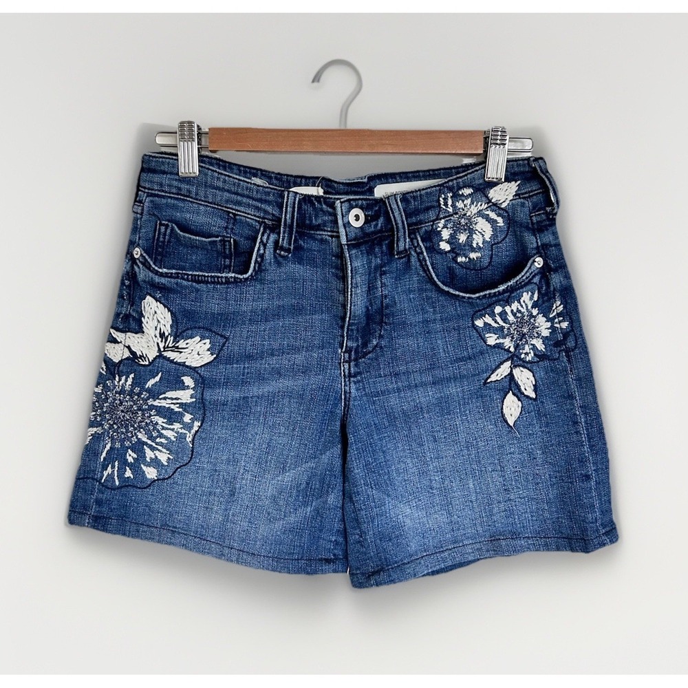 Pilcro and the Letterpress Embroidered Floral Shorts Dark Wash Slim Boyfriend 27